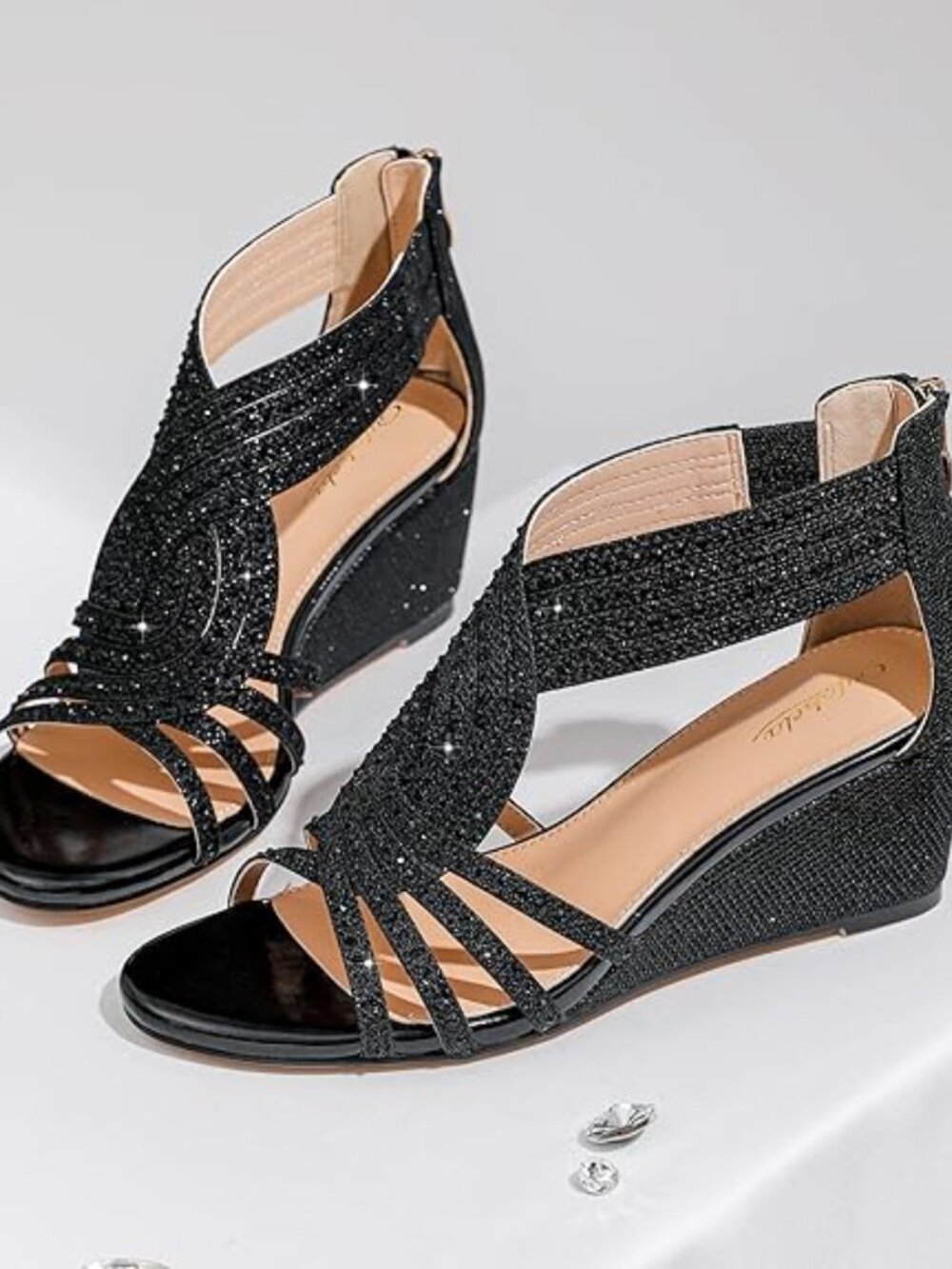Wedge Sandals Sparkly Rhinestone Open Toe Fashion Dressy Sandals Evening Wedding
